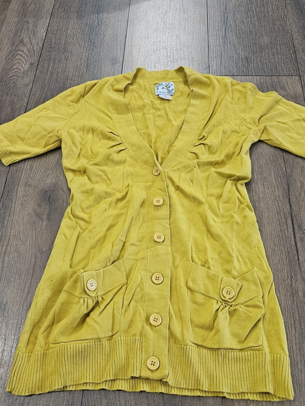 Tabitha 100% Cotton Mustard Yellow Button Up Short Sleeved Cardigan Size XS